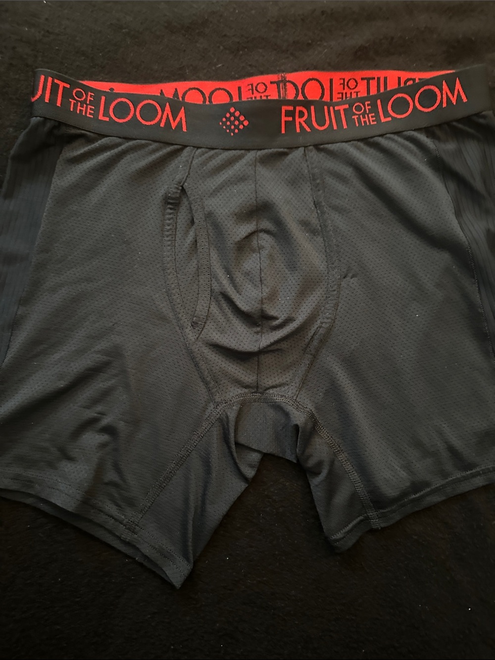 Fruit of the Loom Men’s Black Boxer Briefs with Red Logo Waistband